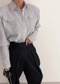 The Frankie Shop Jeanne Padded Shirt Black Stripe Sale