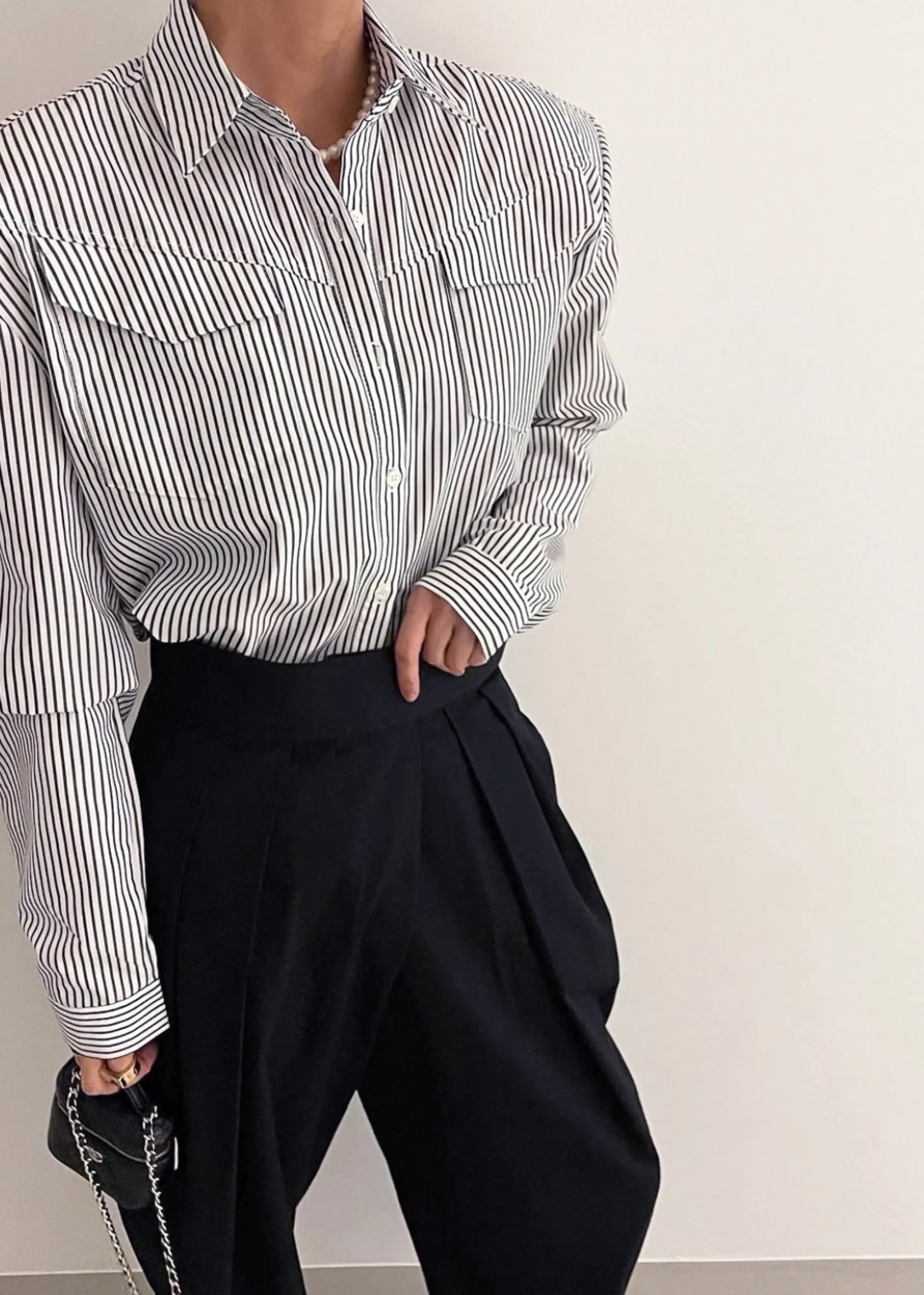 The Frankie Shop Jeanne Padded Shirt Black Stripe Sale