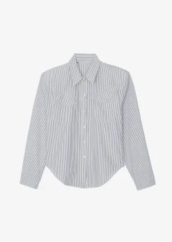 The Frankie Shop Jeanne Padded Shirt Black Stripe Sale