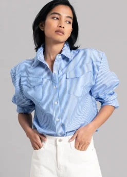 The Frankie Shop Jeanne Padded Shirt White Stripe Discount