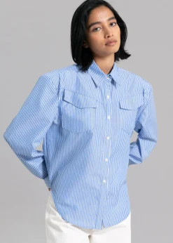 The Frankie Shop Jeanne Padded Shirt White Stripe Discount