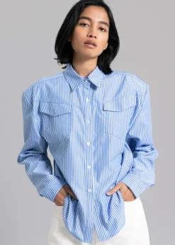 The Frankie Shop Jeanne Padded Shirt White Stripe Discount