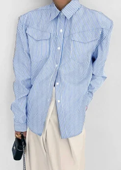 The Frankie Shop Jeanne Padded Shirt White Stripe Discount