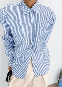 The Frankie Shop Jeanne Padded Shirt White Stripe Discount