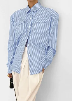 The Frankie Shop Jeanne Padded Shirt White Stripe Discount