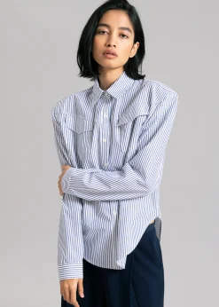 The Frankie Shop Jeanne Padded Shirt Navy Stripe