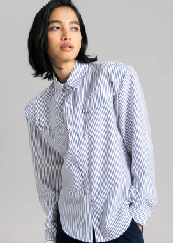 The Frankie Shop Jeanne Padded Shirt Navy Stripe