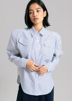 The Frankie Shop Jeanne Padded Shirt Navy Stripe