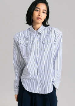 The Frankie Shop Jeanne Padded Shirt Navy Stripe