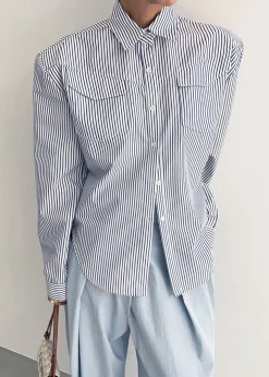 The Frankie Shop Jeanne Padded Shirt Navy Stripe