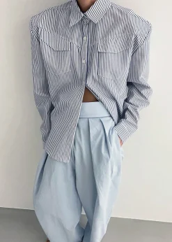 The Frankie Shop Jeanne Padded Shirt Navy Stripe