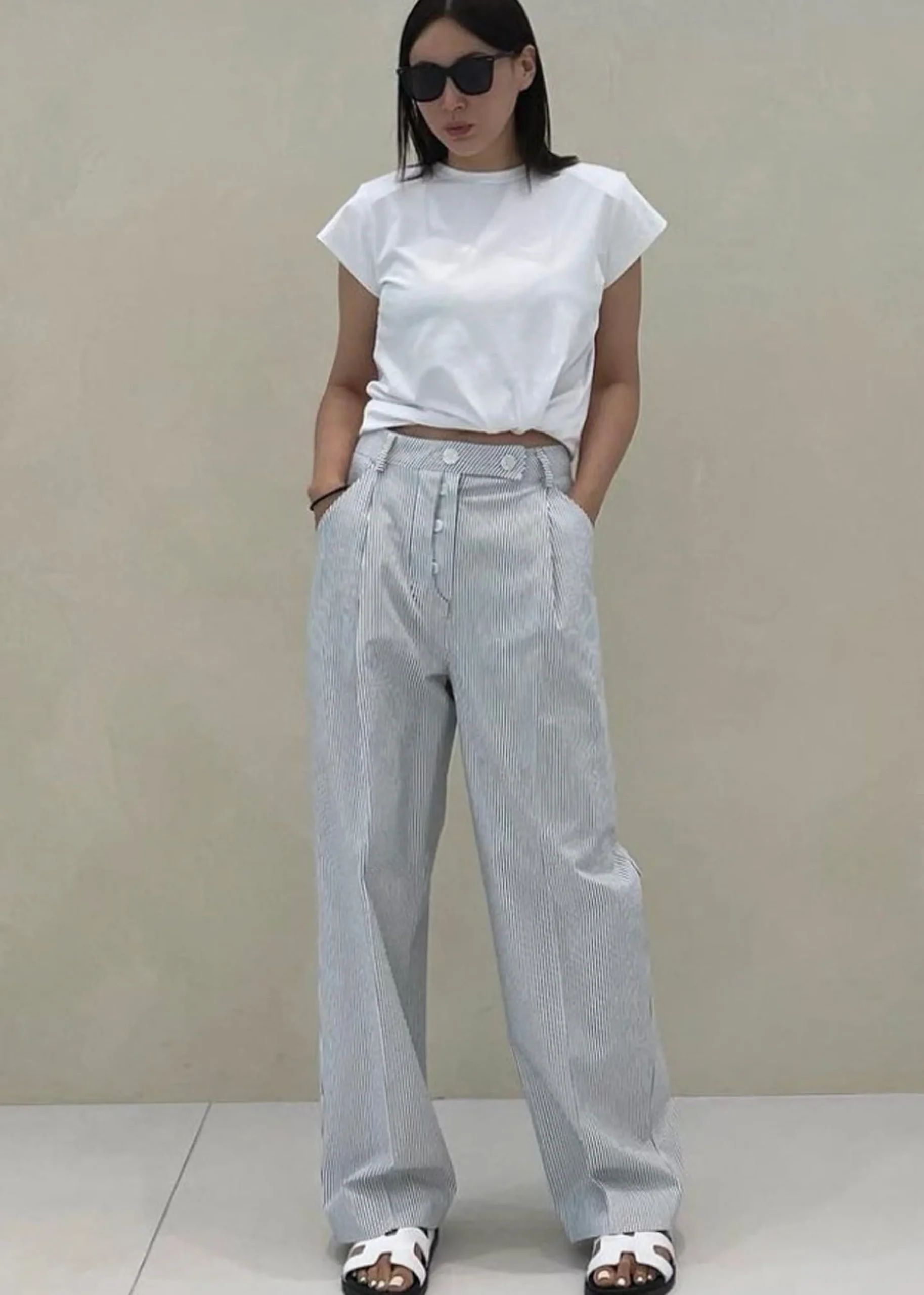 The Frankie Shop Jess Wide Pants White Stripe Sale