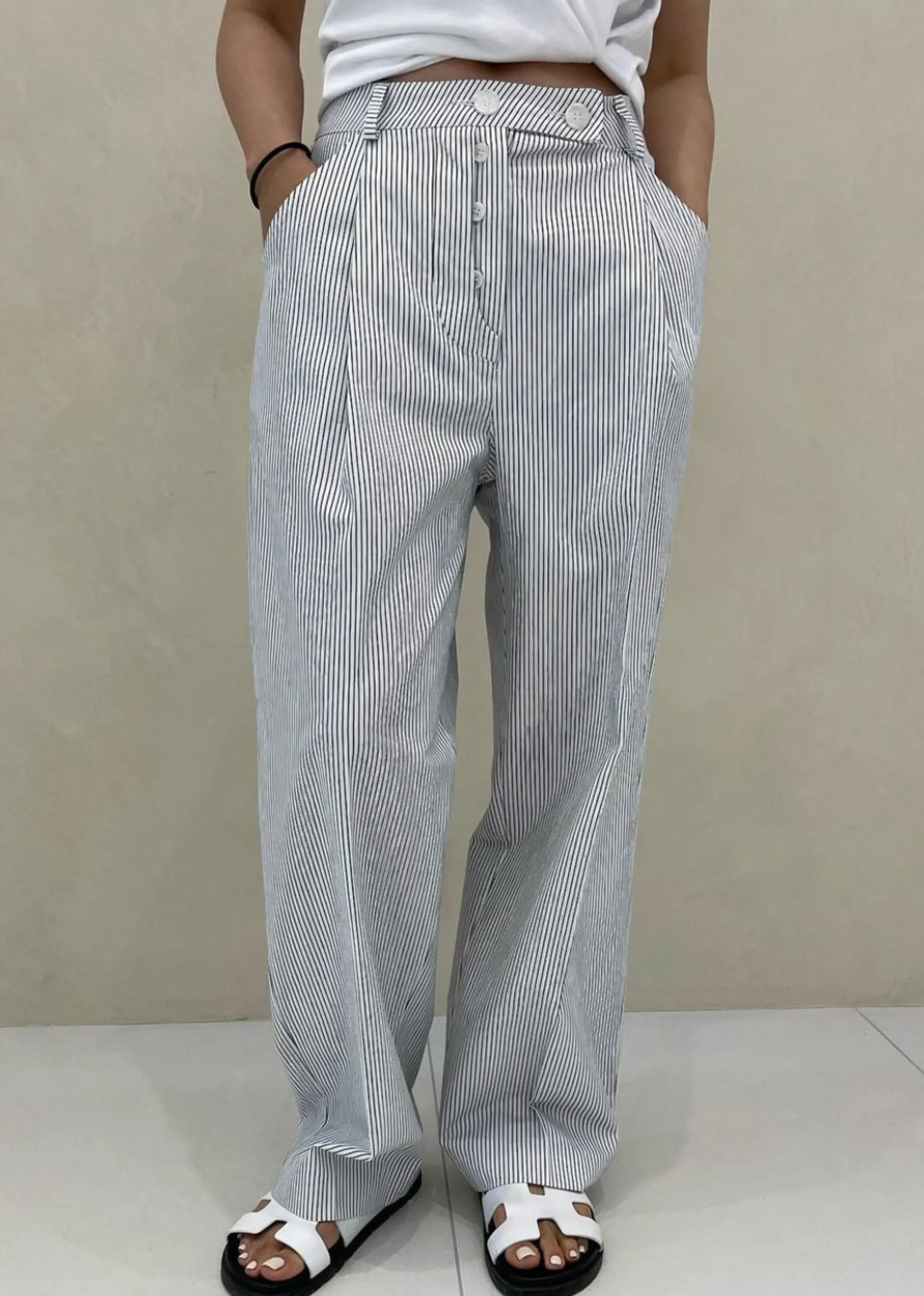 The Frankie Shop Jess Wide Pants White Stripe Sale
