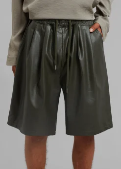 The Frankie Shop Jonas Faux Leather Shorts Olive Hot