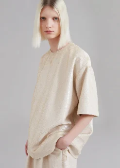 The Frankie Shop Jones Boxy Sequins Tee Cream Best