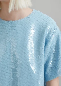 The Frankie Shop Jones Boxy Sequins Tee Sky Clearance