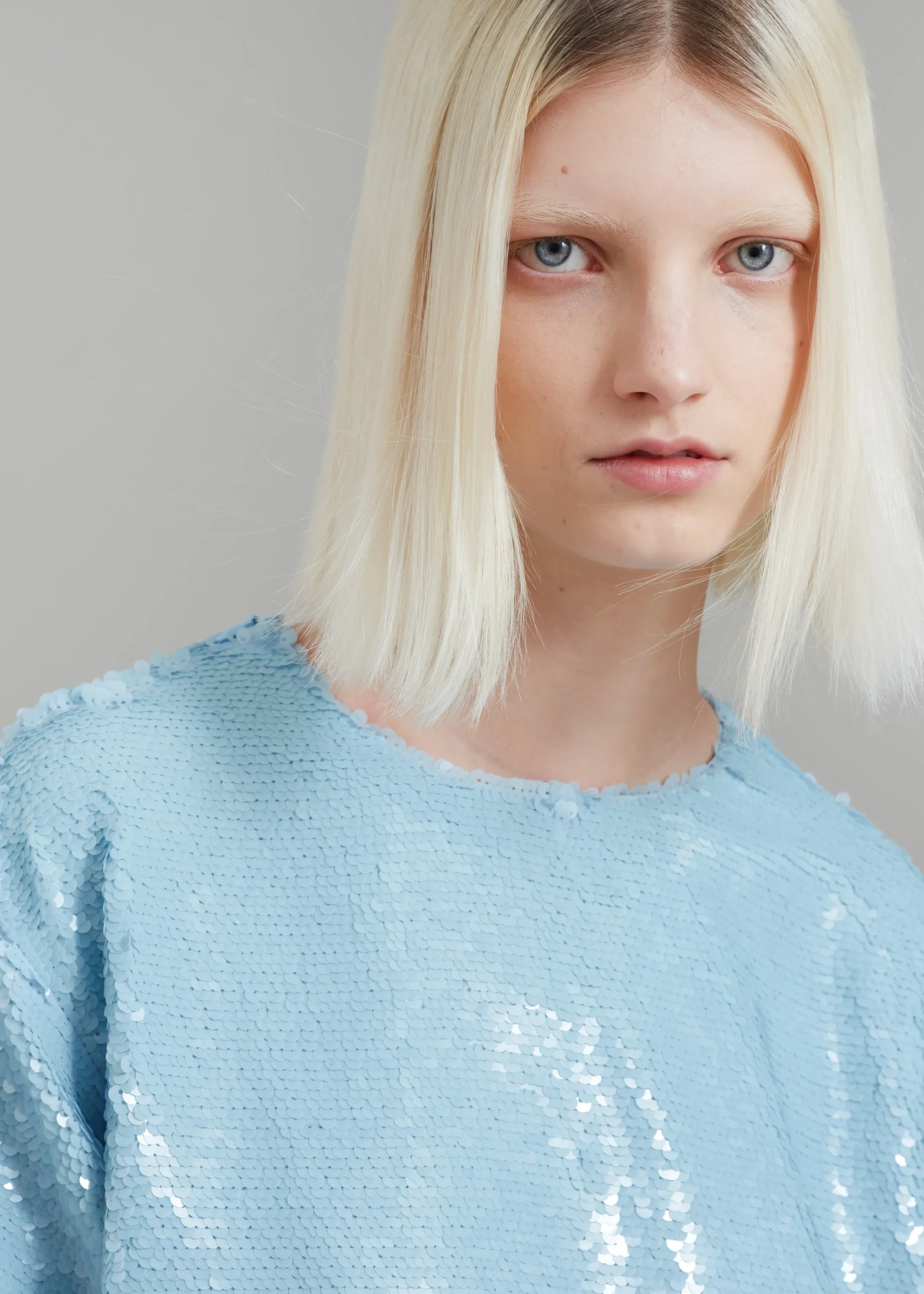 The Frankie Shop Jones Boxy Sequins Tee Sky Clearance
