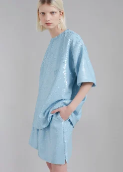 The Frankie Shop Jones Boxy Sequins Tee Sky Clearance