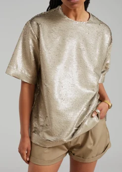 The Frankie Shop Jones Boxy Sequins Tee Bronze Discount
