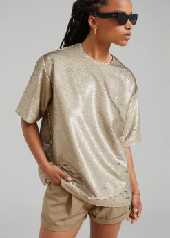 The Frankie Shop Jones Boxy Sequins Tee Bronze Discount