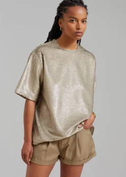 The Frankie Shop Jones Boxy Sequins Tee Bronze Discount