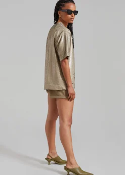 The Frankie Shop Jones Boxy Sequins Tee Bronze Discount