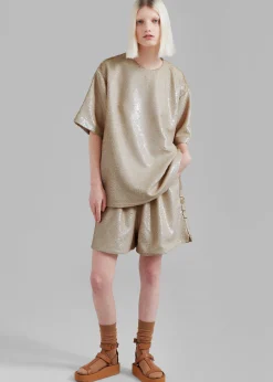 The Frankie Shop Jones Boxy Sequins Tee Bronze Discount