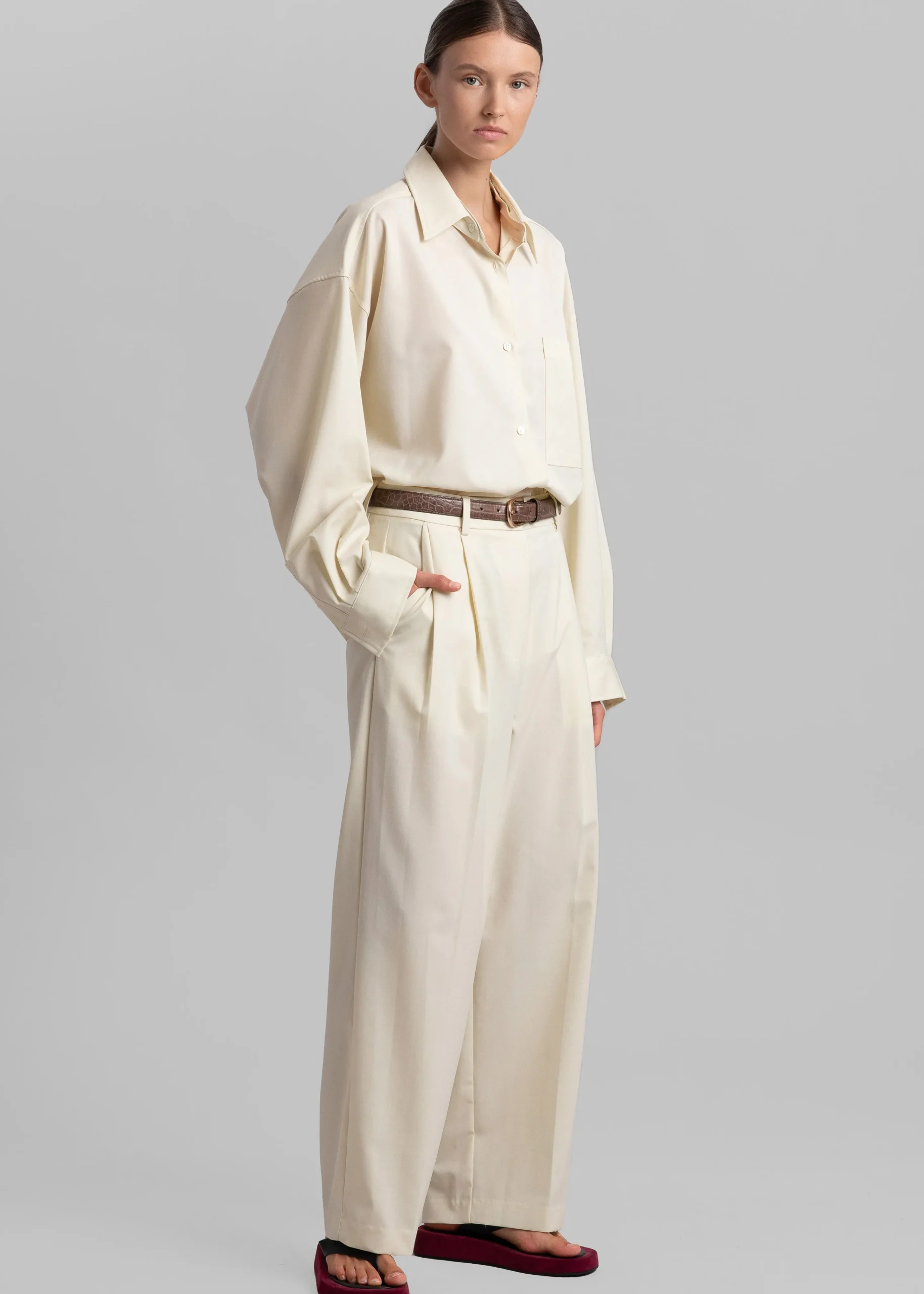 The Frankie Shop Jour Pleated Pants Cream Clearance