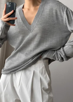 The Frankie Shop Juro V-Neck Knit Grey Clearance