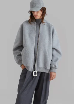 The Frankie Shop Jw Anderson Oversized Wool Bomber Jacket Grey Melange Clearance
