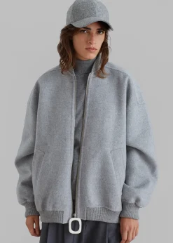 The Frankie Shop Jw Anderson Oversized Wool Bomber Jacket Grey Melange Clearance