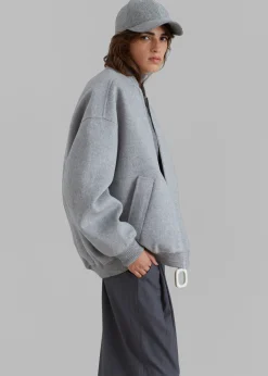 The Frankie Shop Jw Anderson Oversized Wool Bomber Jacket Grey Melange Clearance