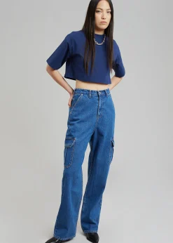 The Frankie Shop Kai Cargo Denim Pants Medium Wash Clearance