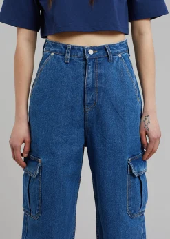 The Frankie Shop Kai Cargo Denim Pants Medium Wash Clearance