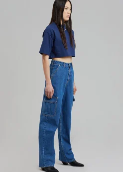 The Frankie Shop Kai Cargo Denim Pants Medium Wash Clearance