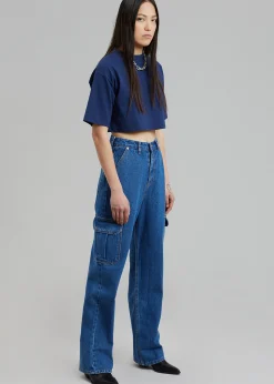 The Frankie Shop Kai Cargo Denim Pants Medium Wash Clearance