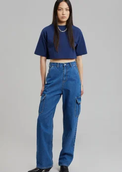 The Frankie Shop Kai Cargo Denim Pants Medium Wash Clearance
