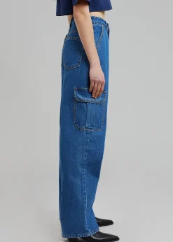 The Frankie Shop Kai Cargo Denim Pants Medium Wash Clearance