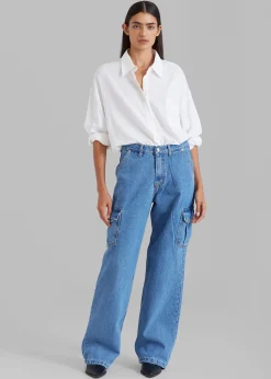 The Frankie Shop Kai Cargo Denim Pants Blue Denim