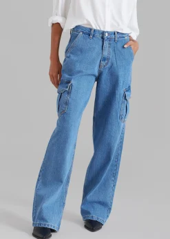 The Frankie Shop Kai Cargo Denim Pants Blue Denim