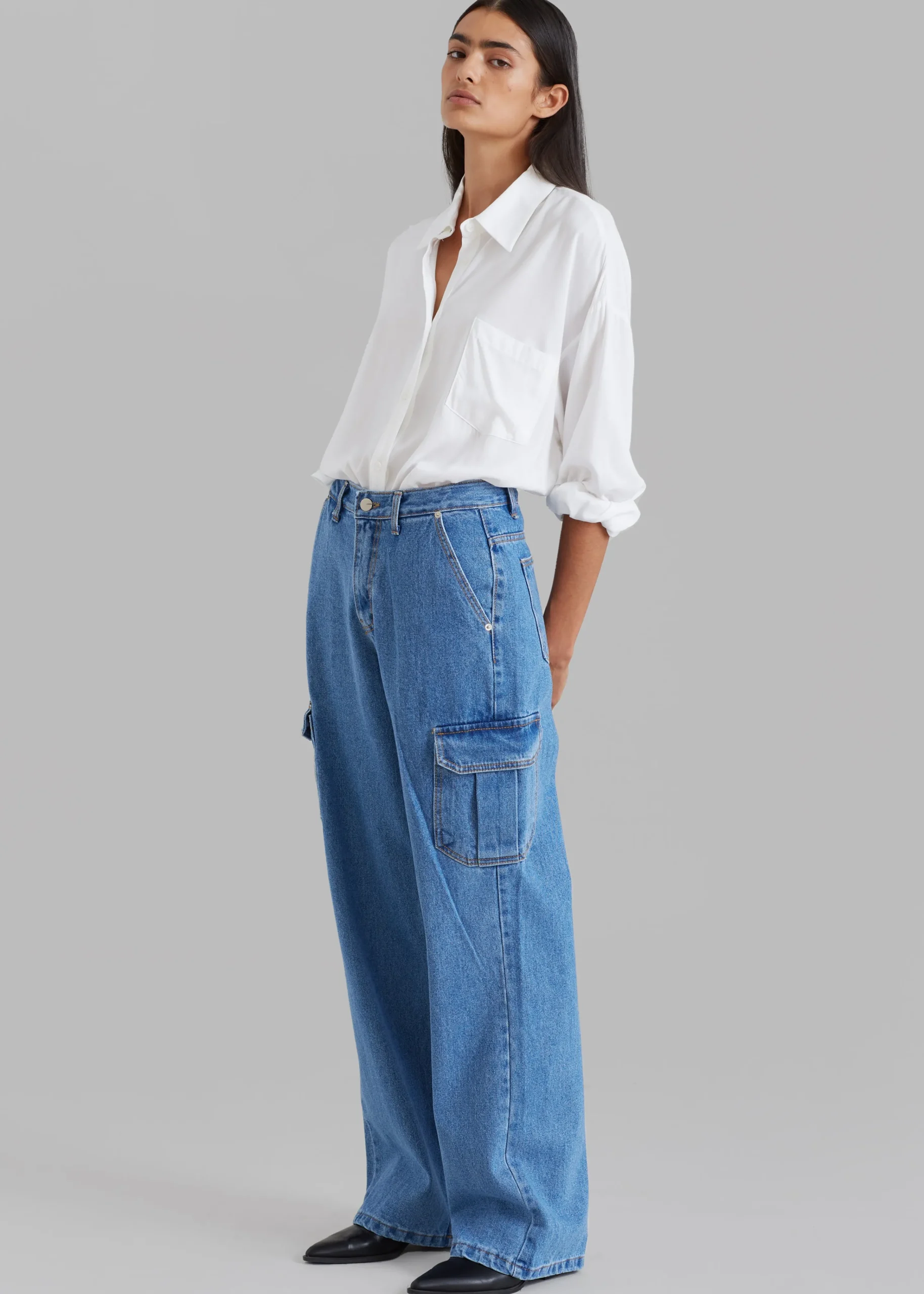 The Frankie Shop Kai Cargo Denim Pants Blue Denim