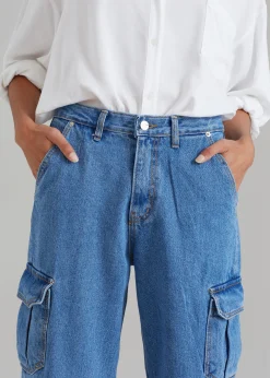 The Frankie Shop Kai Cargo Denim Pants Blue Denim