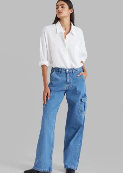 The Frankie Shop Kai Cargo Denim Pants Blue Denim