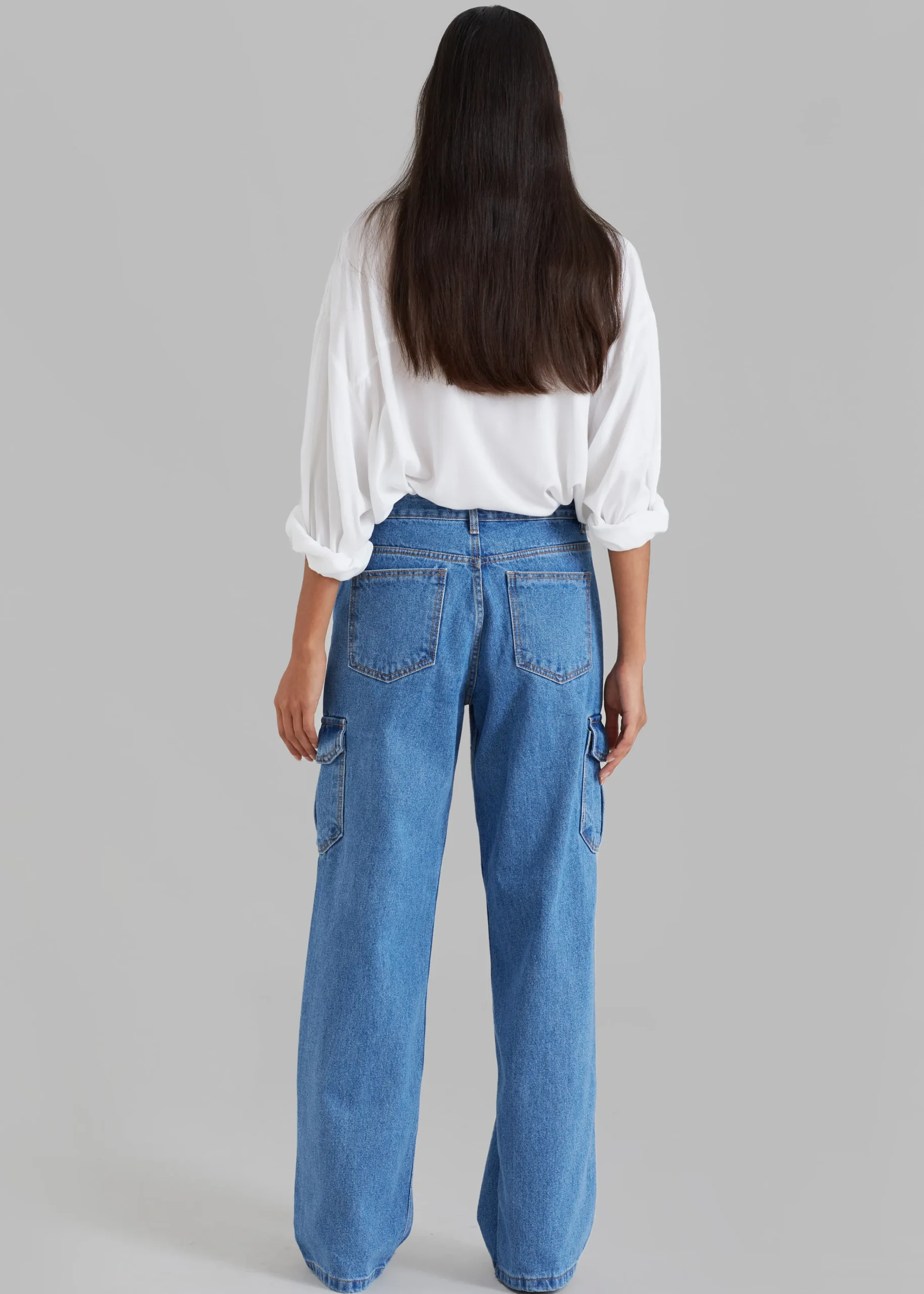 The Frankie Shop Kai Cargo Denim Pants Blue Denim