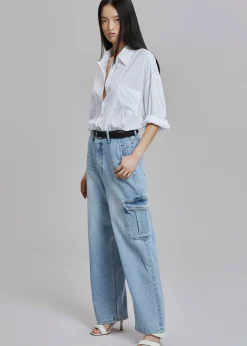 The Frankie Shop Kai Cargo Denim Pants Worn Wash Hot
