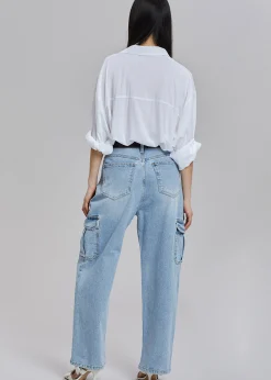 The Frankie Shop Kai Cargo Denim Pants Worn Wash Hot