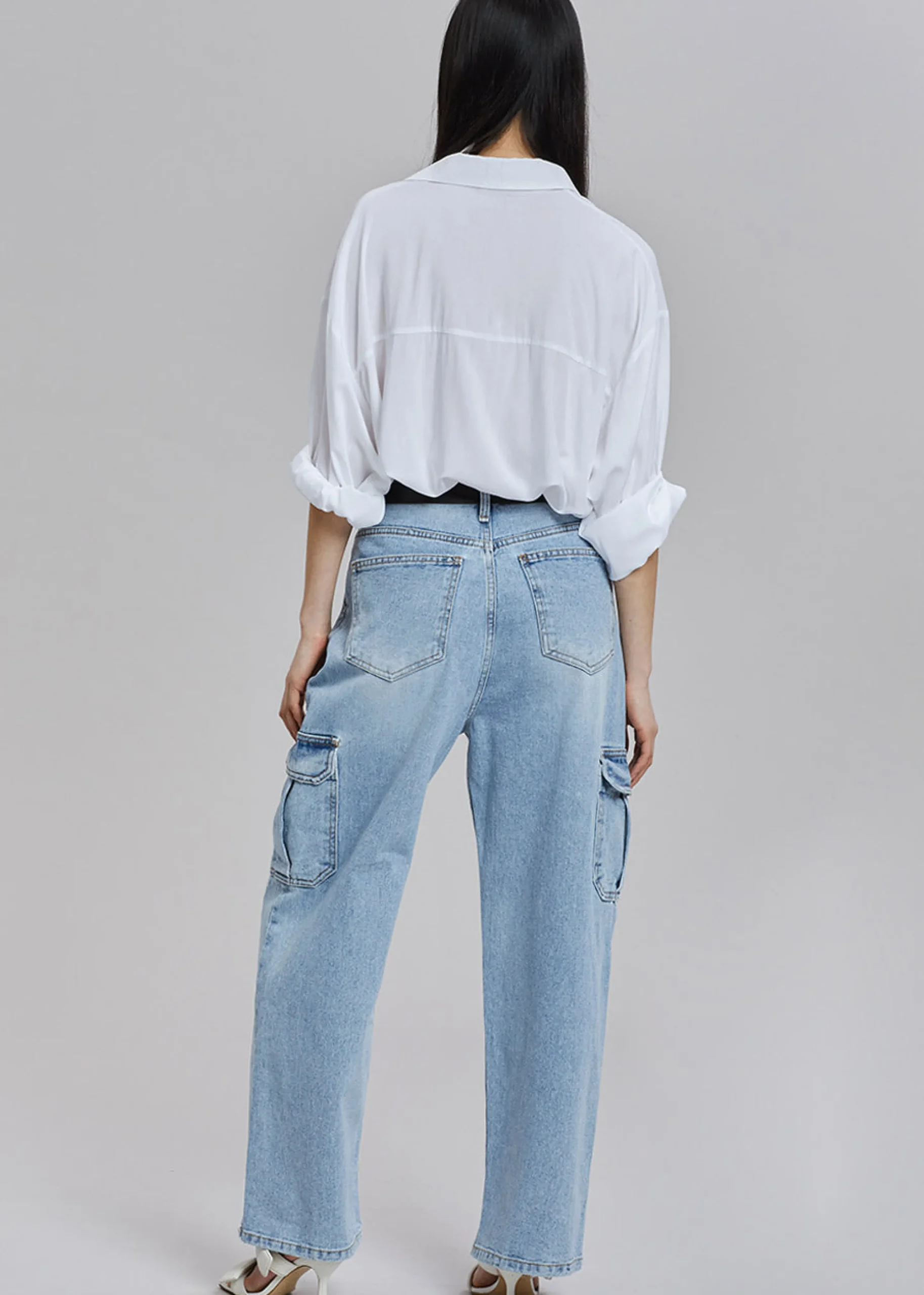 The Frankie Shop Kai Cargo Denim Pants Worn Wash Hot