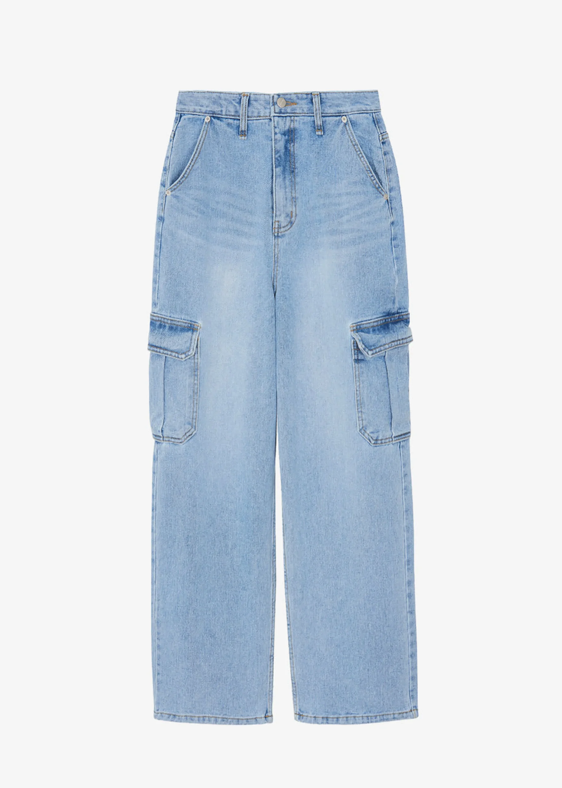 The Frankie Shop Kai Cargo Denim Pants Worn Wash Hot
