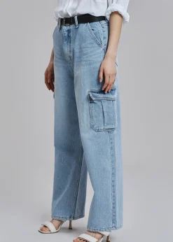 The Frankie Shop Kai Cargo Denim Pants Worn Wash Hot