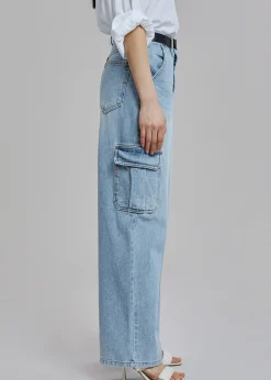 The Frankie Shop Kai Cargo Denim Pants Worn Wash Hot